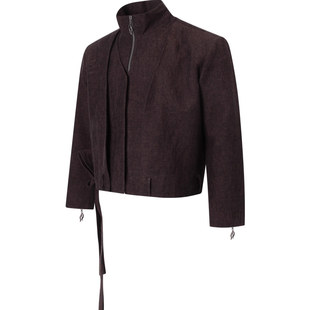 ONEER 腰带刺绣哈林顿夹克 高克重亚麻 多形态活页垫肩老钱外套