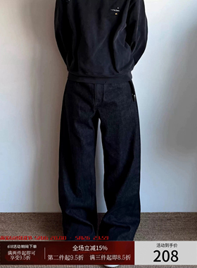 ONEER 高端线14.5oz黑色红边赤耳窄幅原牛直筒微喇阔腿A字牛仔裤