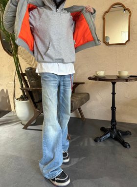 ONEER 23AWcleanfit水洗做旧复古冰蓝奶油洛色猫须抓痕微喇牛仔裤