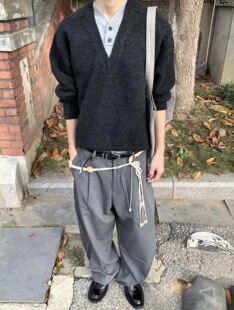 ONEER老钱风深V领假两件毛衣男休闲氛围感纽扣宽松针织衫 cleanfit