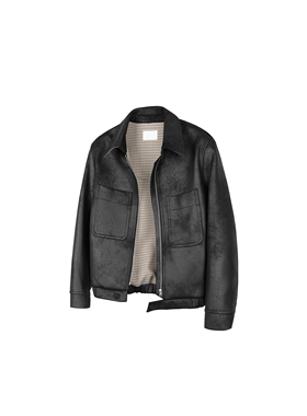 ONEER 霜冻裂纹千鸟格内里PU皮猎装皮衣cleanfit短宽夹克外套男女