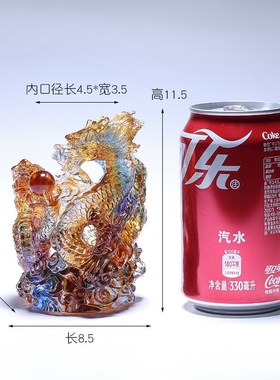 琉璃双龙戏珠g笔筒摆件中式书房办公室桌面装饰实用工艺品创意礼