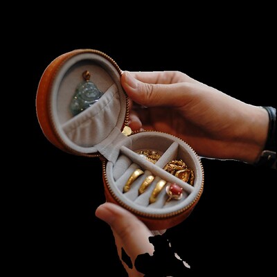 植鞣牛皮复古旅行小巧便携耳环戒指首饰盒P真皮饰品迷你收纳盒