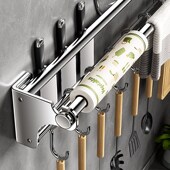 304不锈钢厨房挂钩p架免打孔挂杆锅盖架锅铲勺子刀架壁挂式 置物架