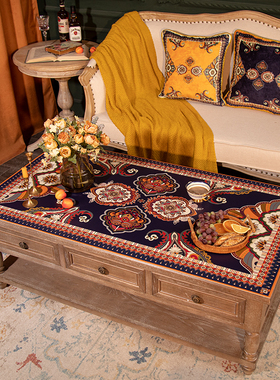 防水防油防烫皮革茶几垫轻奢橙色美式复I古餐桌垫免洗方桌桌布圆