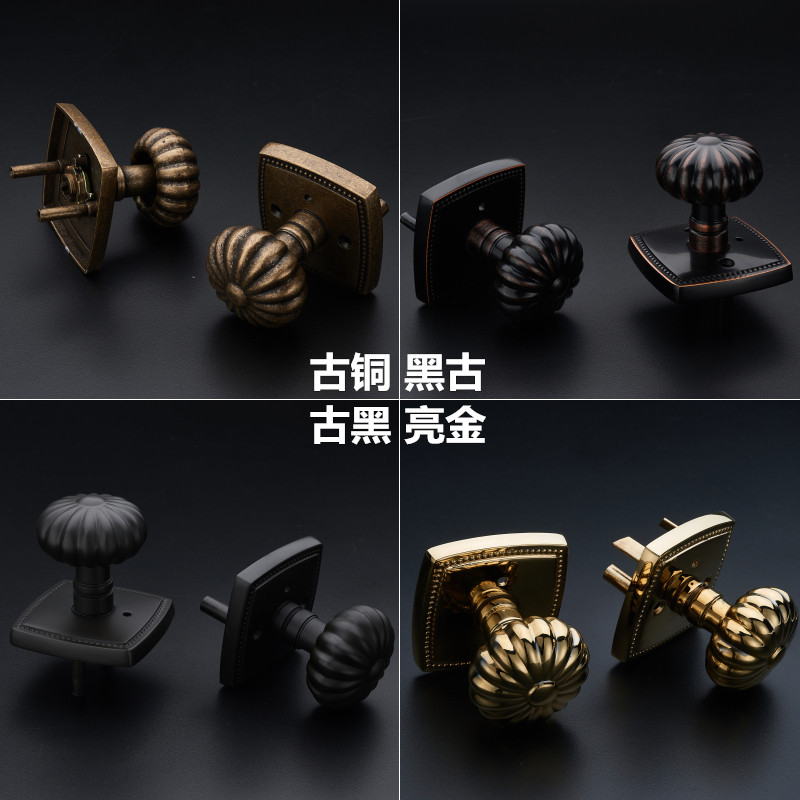 世连泰好全铜黑色美式仿古复古纯铜房间卫生间球形U门锁铜把手金