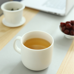 白瓷马克杯c德化陶瓷带盖过滤茶水分离泡茶杯家用办公杯大号喝茶