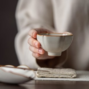 复古汝窑陶瓷茶杯家用主人杯单杯个人专用茶具茶盏品茗Z杯开片可