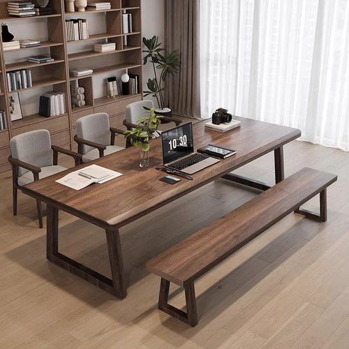 南美胡桃木高级客厅斜边大长书桌