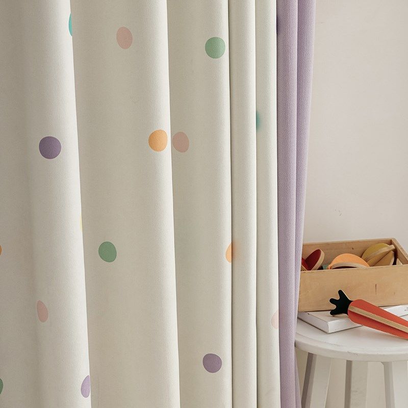 法欧雅韩式清新绒感专家彩虹波点紫色雪尼尔遮光窗帘奶油风卧室
