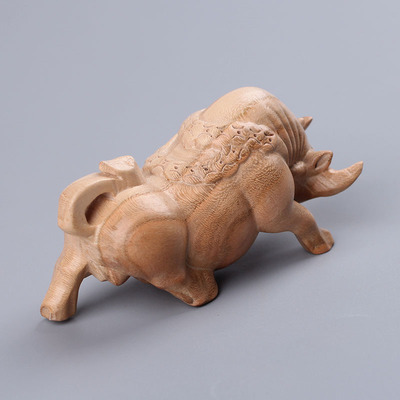 桃木牛摆件生肖属牛木质木雕十二生肖实木金钱牛汽车摆件无漆