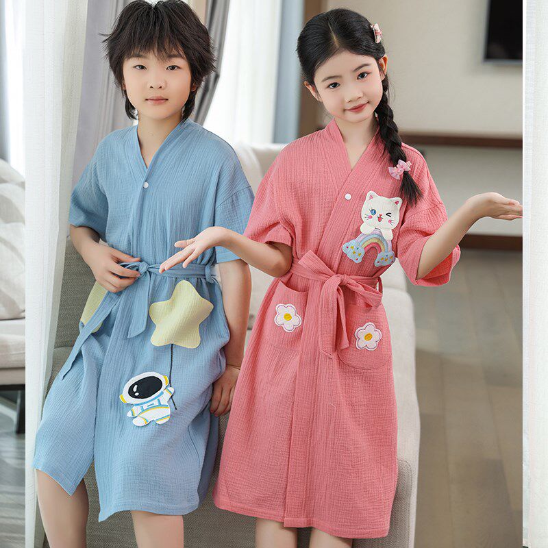 纯棉纱布儿童浴巾2025新款全棉男孩专用大童女孩斗篷浴袍游泳速干