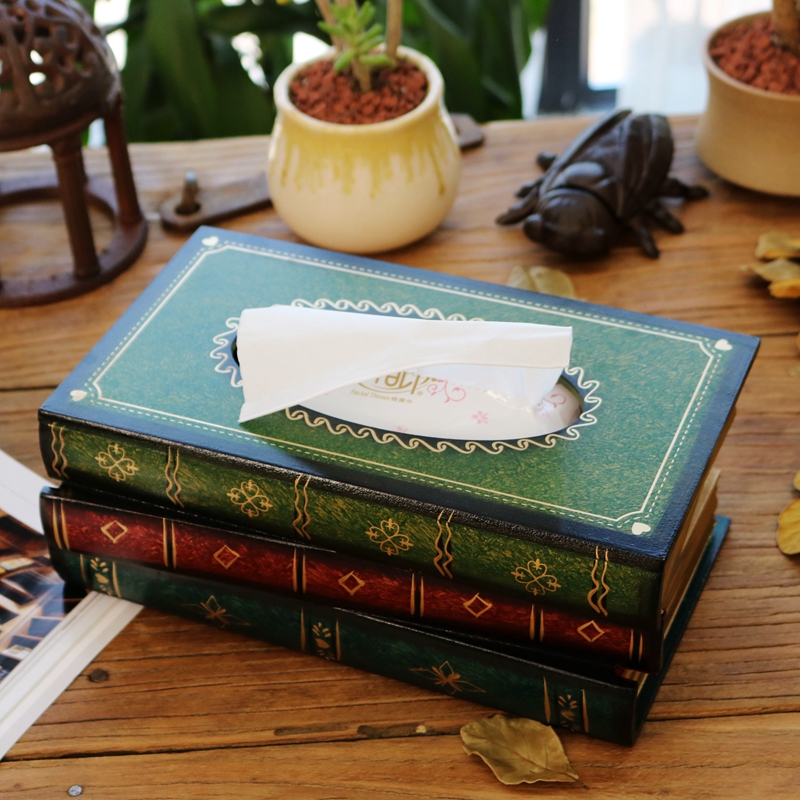 创意时尚假书抽纸盒m客厅家用茶几个性纸巾盒 美式复古书形收纳盒