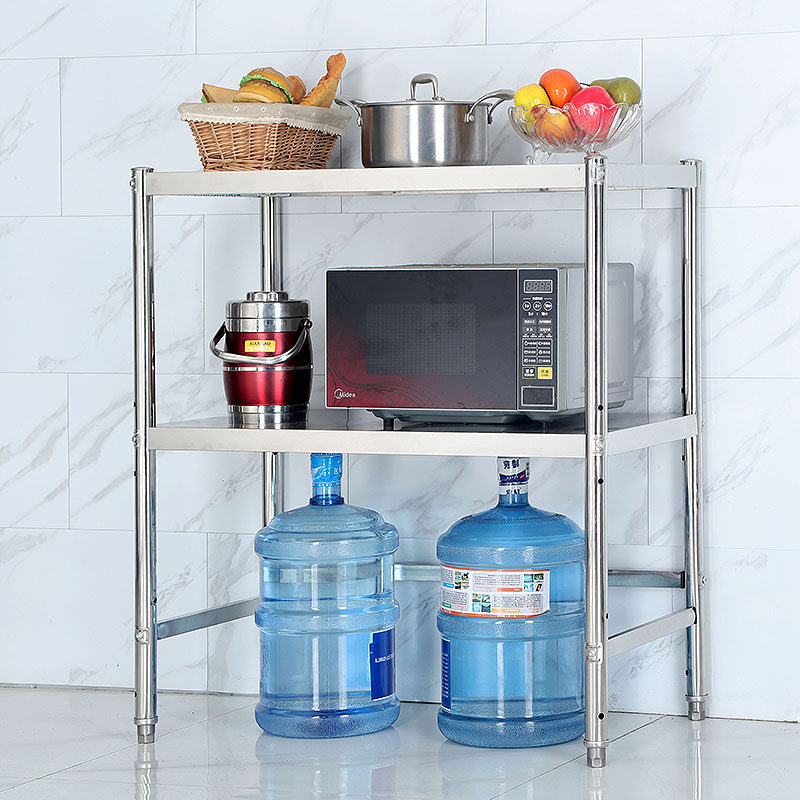 包邮不锈钢厨房置物架两层下空加固收纳整理储物S微波炉烤箱锅架