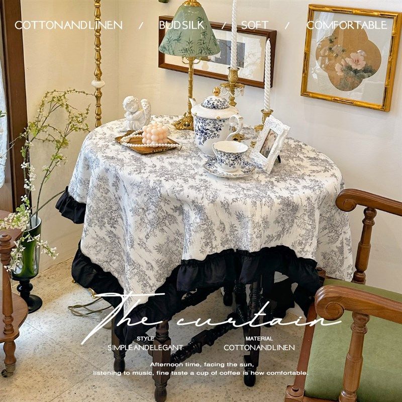 法式复古宫廷风荷叶边长方形台布防尘布美式乡村S茶几餐桌布盖巾