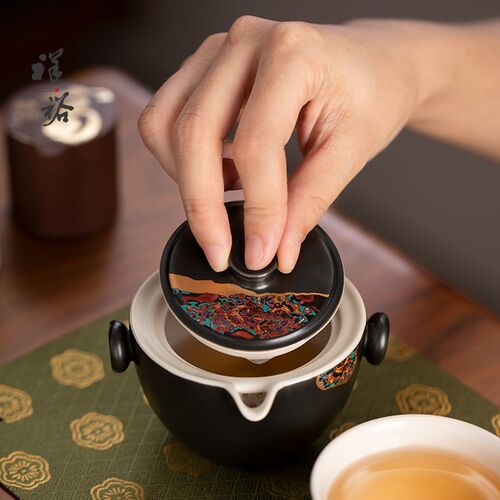 祥裕不漆而遇快客杯n中式陶瓷旅行茶具小套装一壶两杯户外便携茶