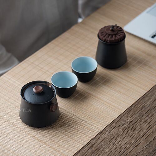闻说黑砂贤臣快客杯 户外w陶瓷一壶两杯便携旅行功夫茶具套装简