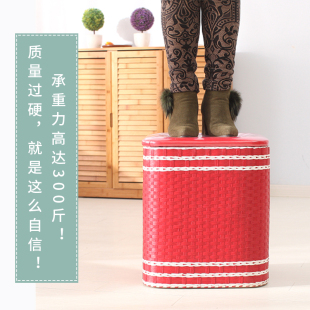 编织实木收纳凳子储物箱家用玄关时尚 凳可 创意沙发柜多功能Z换鞋