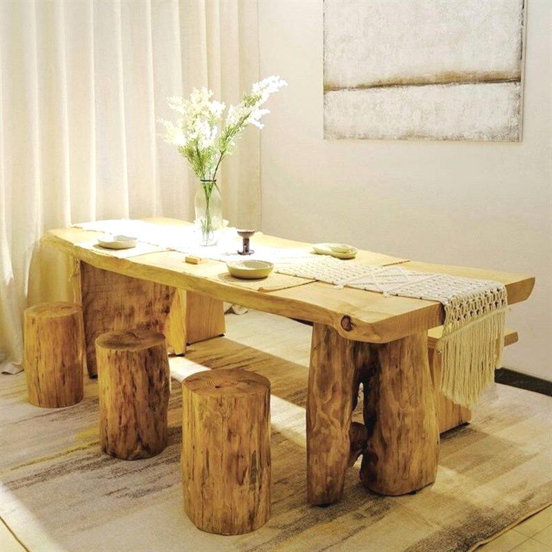 实木餐桌椅简约吃饭o桌子长方形展示桌原木日式饭桌客厅办公泡茶