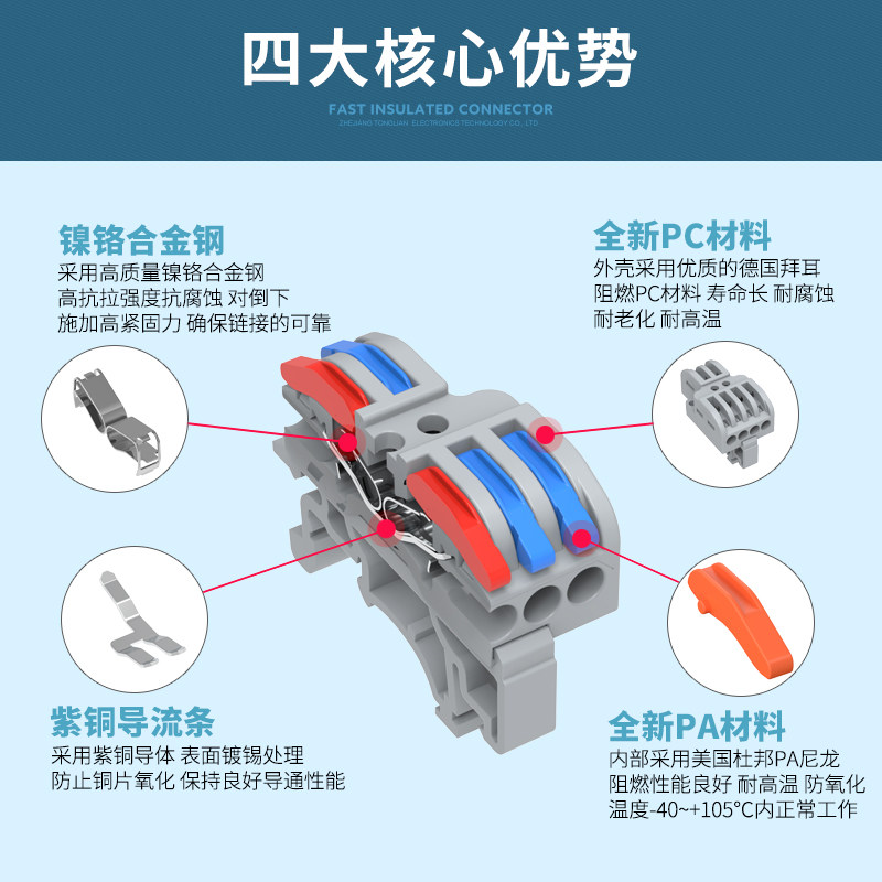导轨式接线端子建筑家装电线连E接器电线分线器二进四出端子