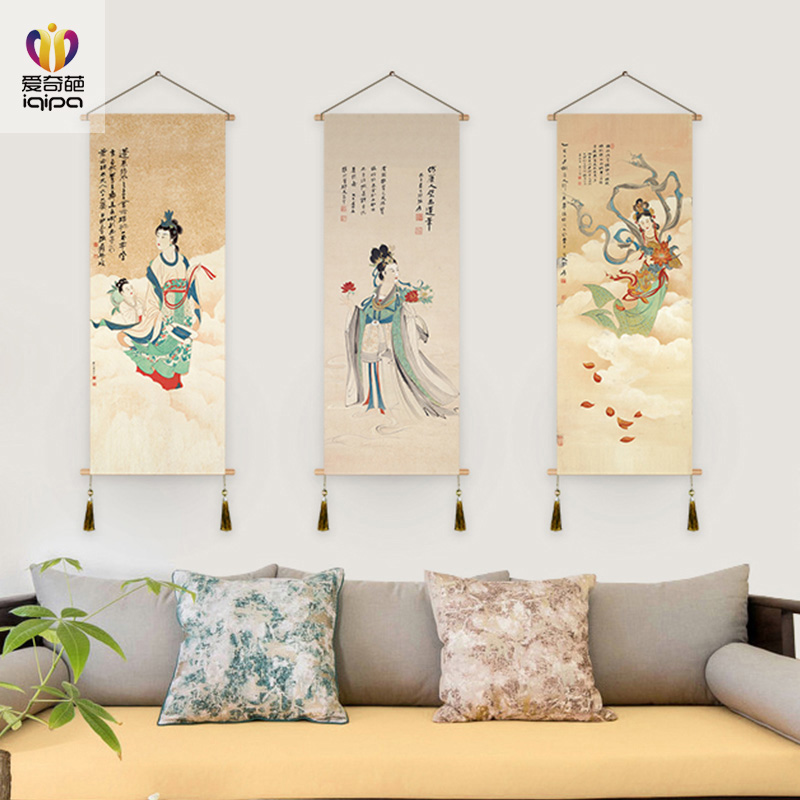 中式沙发背景墙挂画民族风民宿A酒店壁画客厅装饰画布艺玄关挂画图片