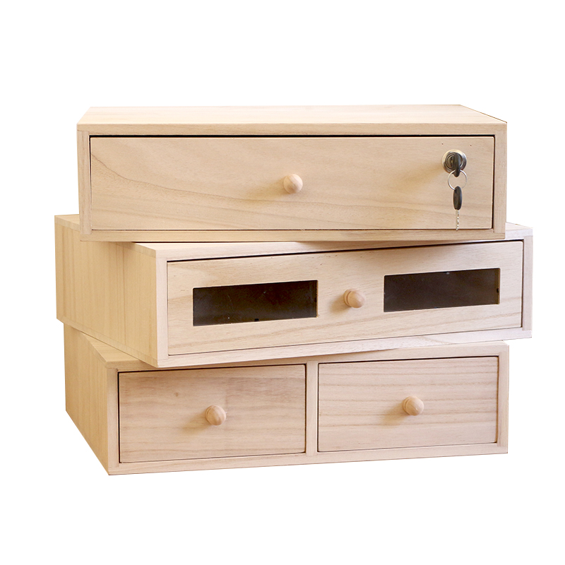 实木带锁桌面办公用品证件文件收纳盒抽屉式电脑增高架.储物整理