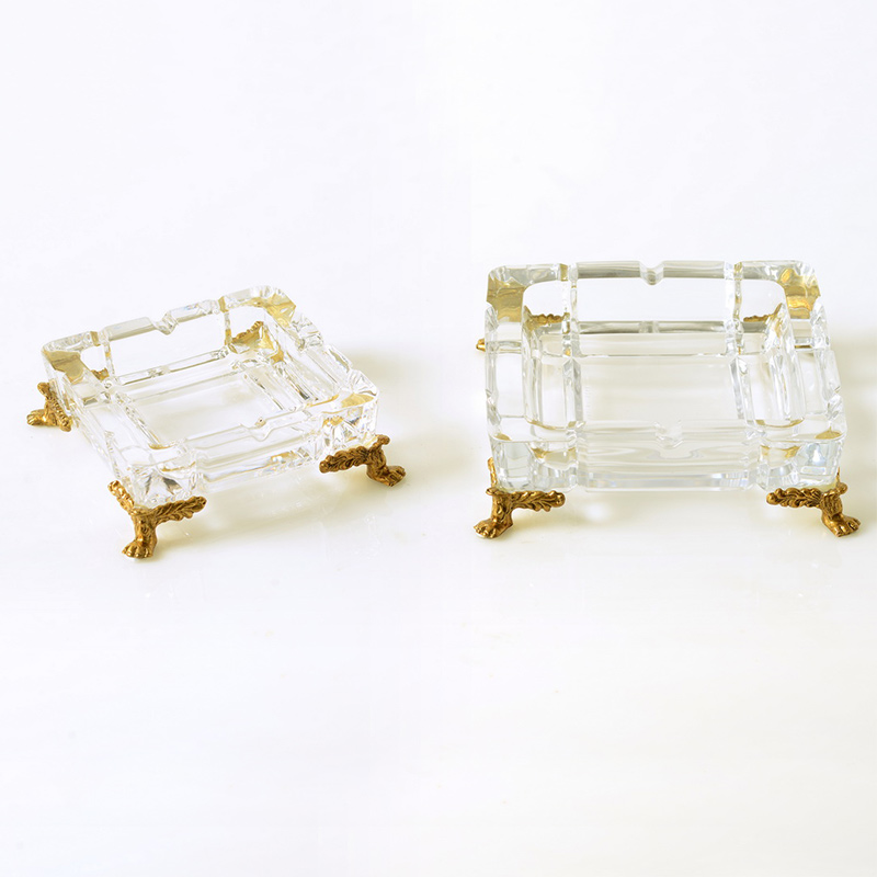 欧式美式水晶玻璃纯铜家居饰品 客厅茶几高档奢华烟W灰缸摆件摆设