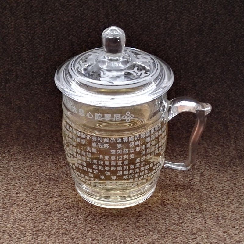 加厚耐热布达哈大l悲咒水晶杯带盖把杯六字大明咒佛经玻璃茶养生,餐饮具,玻璃杯,淘宝优惠券,粉丝福利购,淘宝优惠卷