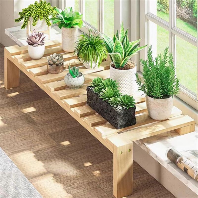 阳台台沿加宽窗台j花架置物架窄台面一层落地式实木花盆架子高低