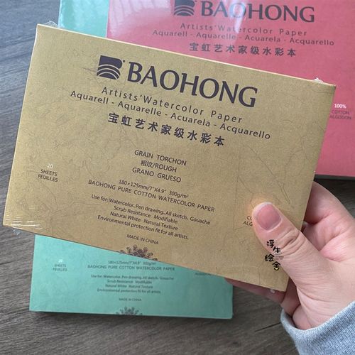 宝虹艺术家级纯棉水彩本20页300g全棉水彩本粗S中细纹手绘水彩纸