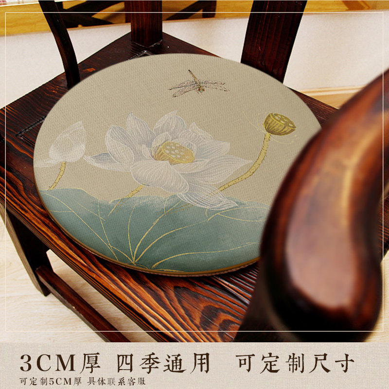 中式圆形坐垫餐椅椅垫鼓凳实木阳台圈椅藤椅O茶椅圆凳椅子印花屁