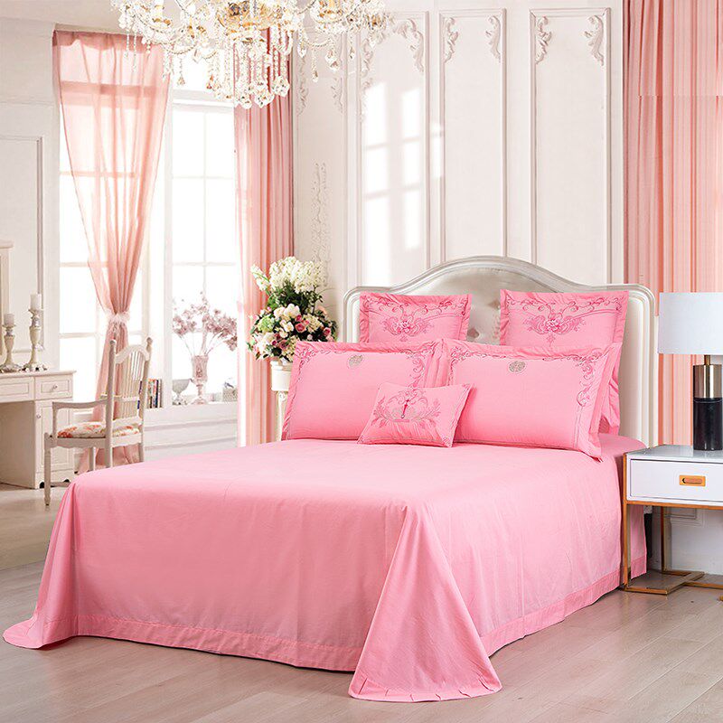 粉色结婚床品四件套全棉纯棉刺绣B婚庆陪嫁女方床上用品送礼被套