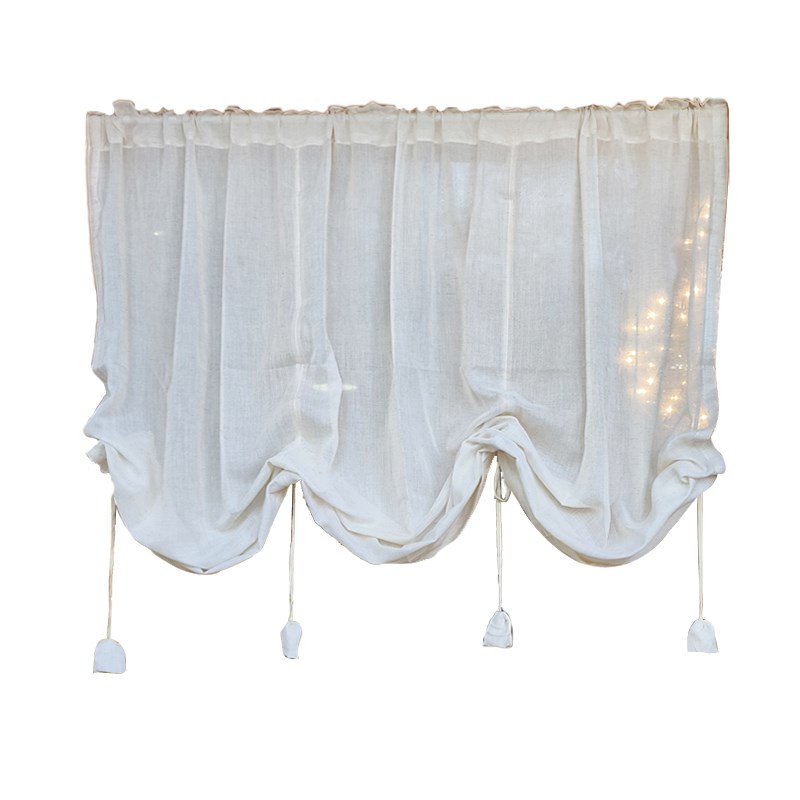 日式亚麻a提拉帘弧形拱形门帘复古罗马帘魔术贴系带半帘升降帘隔