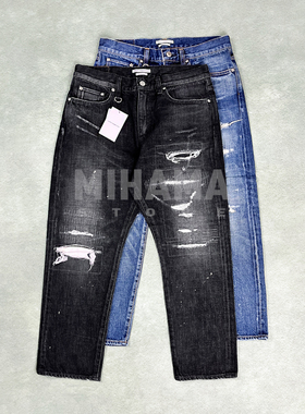 现货UE DAMAGED DENIM TAPERED-FIT JEANS做旧破洞直筒牛仔裤25AW