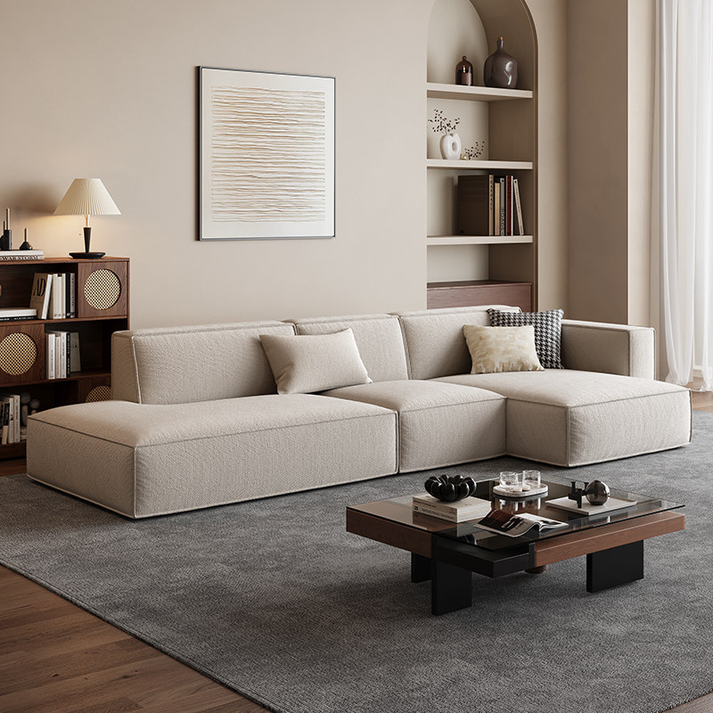 法式奶油风可拆洗棉麻布艺沙发客厅现代直排豆腐块沙发简约家用款