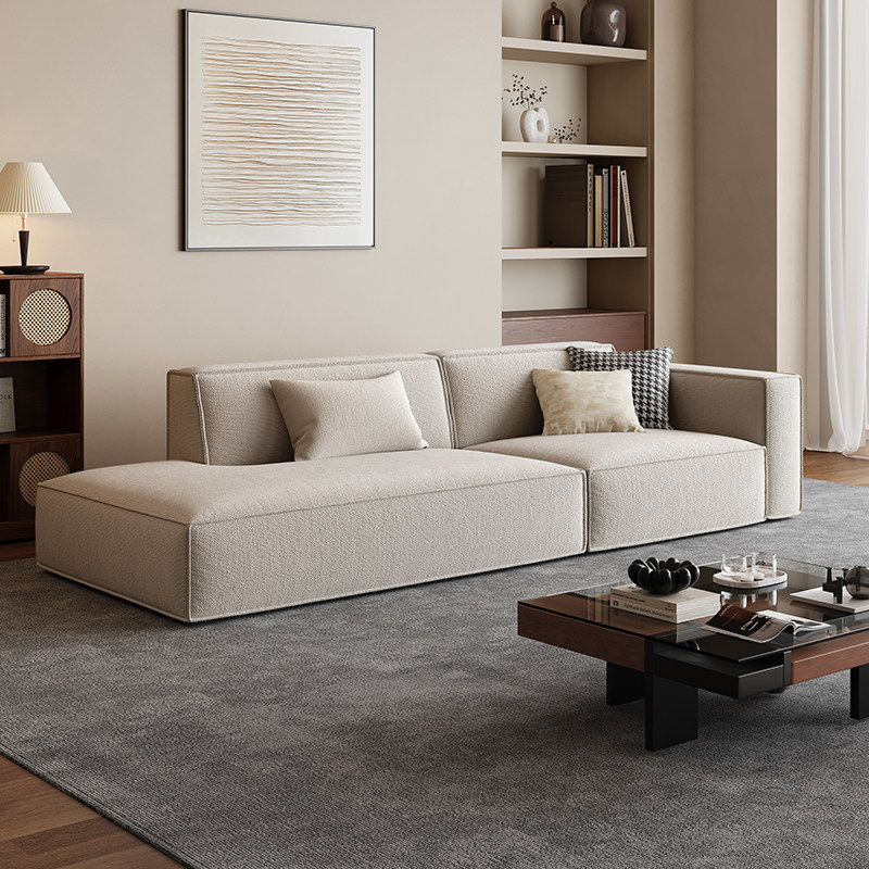 法式奶油风可拆洗棉麻布艺沙发客厅小户型直排三人位豆腐块沙发款