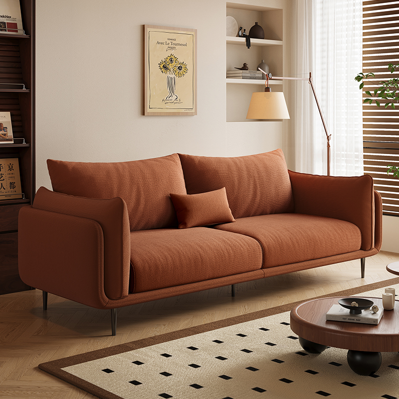 复古风焦糖色可拆洗棉麻布艺沙发