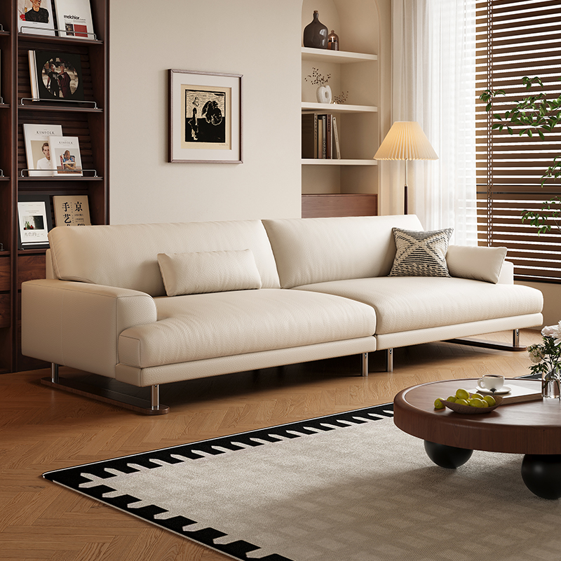 法式奶油风真皮沙发客厅