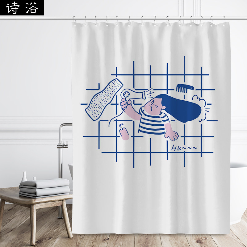 日式浴室浴帘 加厚涤纶防水布帘卫生间厨房隔断挂帘不透防水抗霉