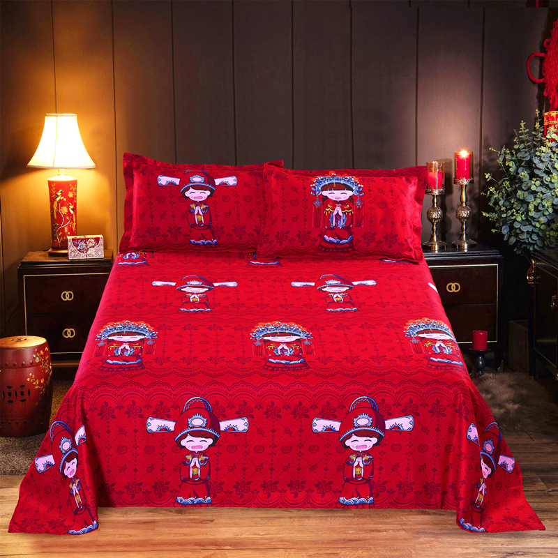 结婚红色床单单件加厚女方喜庆被单枕套2件套婚庆榻榻米3米大炕单