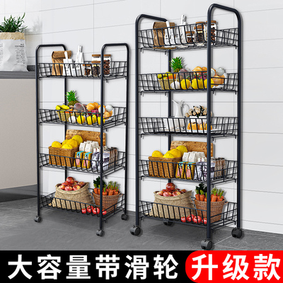 厨房置物架落地多层可移动小推车收纳架蔬菜篮子家用宿舍储物架子