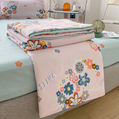 夏被四件套床笠式夏凉被空调被卡通儿童夏季薄被子春秋被芯水洗棉