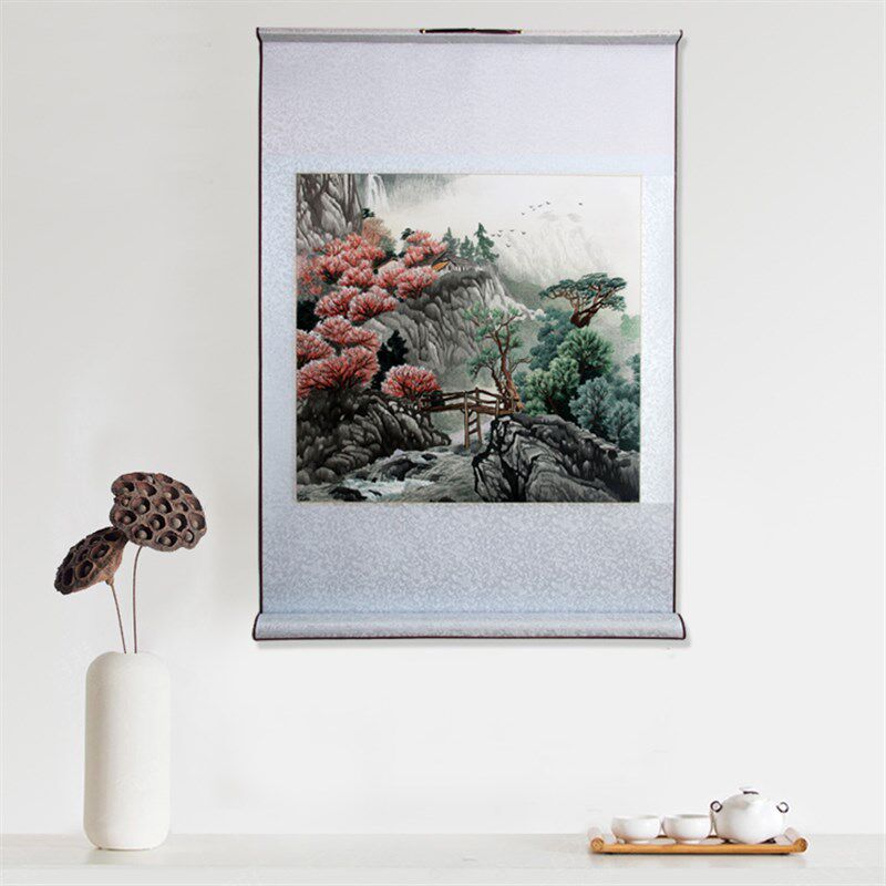 湘绣精品 风景 礼品 装饰画 软裱 纯手工刺绣画工艺品 成品客厅画