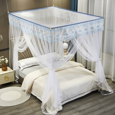 新款免安装吊顶挂绳式落地伸缩蚊帐家用卧室三开门公主风方便拆洗