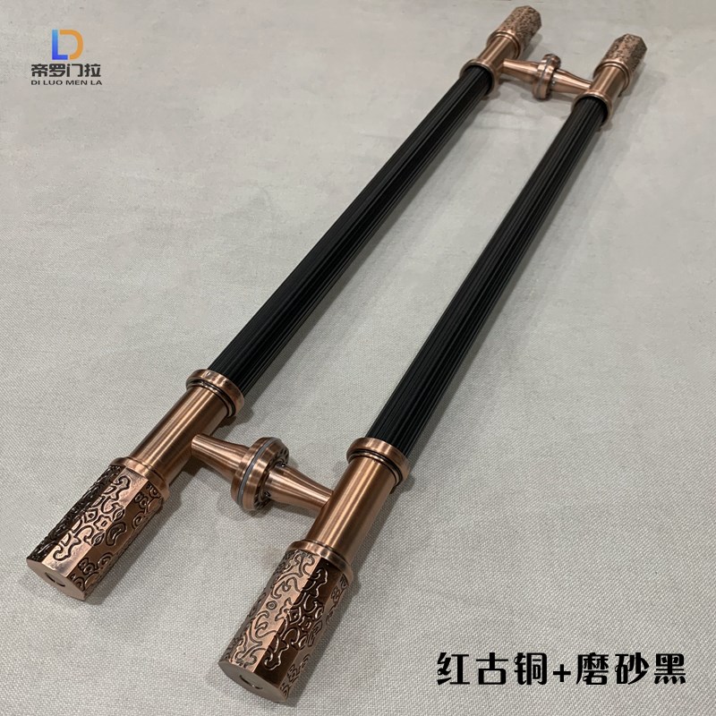 豪华欧式玻璃门拉手仿古大门把手古铜雕刻木门扶手有无框黑色定制