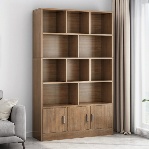 简易书架置物架落地家用书柜公柜子储物柜带门多层收纳一体靠墙