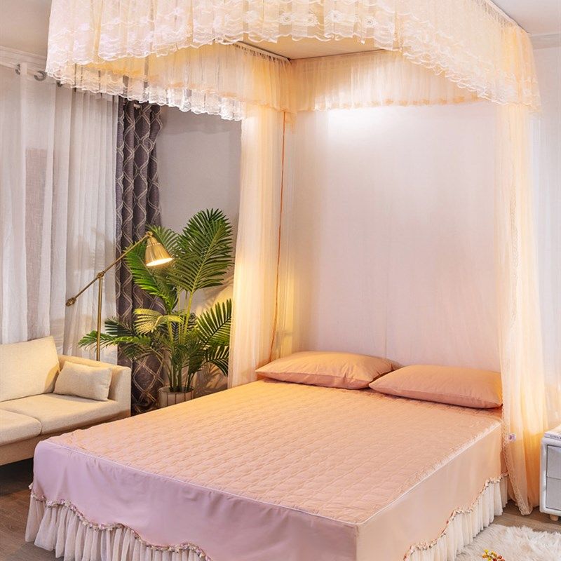 U型轨道拉幕导轨蚊帐吸顶天花拉绳1.5m1.8m2米床母子拼床蕾丝睡帐