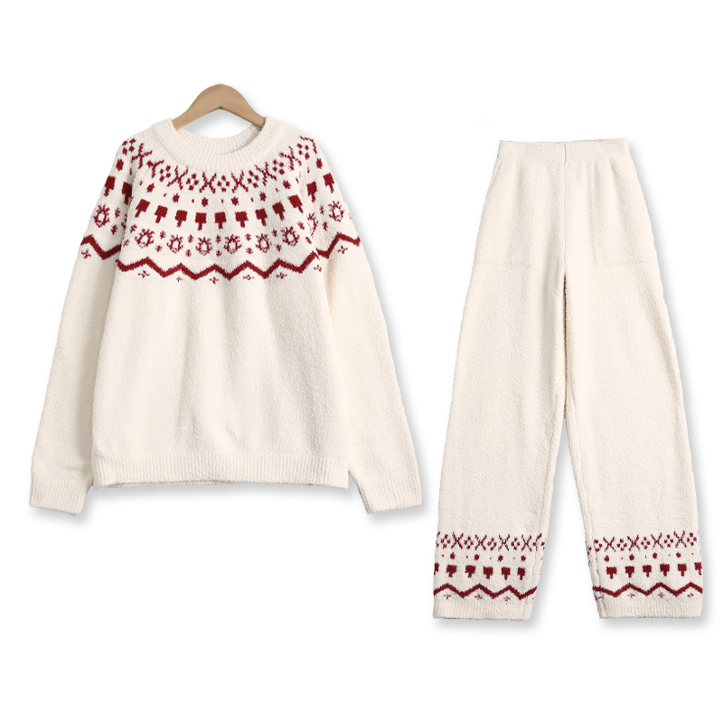 SLOE MUSE圣诞款半边绒家居服慵懒风秋冬女士套装可外穿