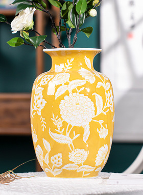 黄色釉下彩高温轻奢可水培陶瓷花瓶客厅餐桌装饰仿真花艺摆件花插