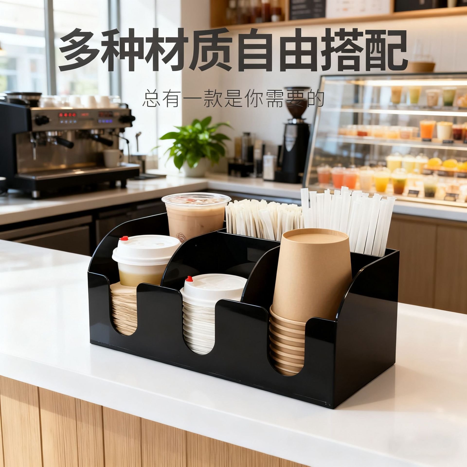 批发咖啡厅分格收纳架多功能吧台吸管杯盖收纳盒置物架商用